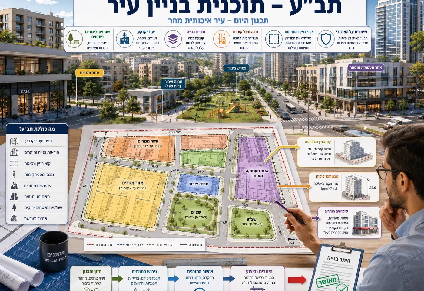תב"ע - תוכנית בניין עיר, תשריט מקושר למערכת הקואורדינטות הארצית - מקובקי שירותי מדידה